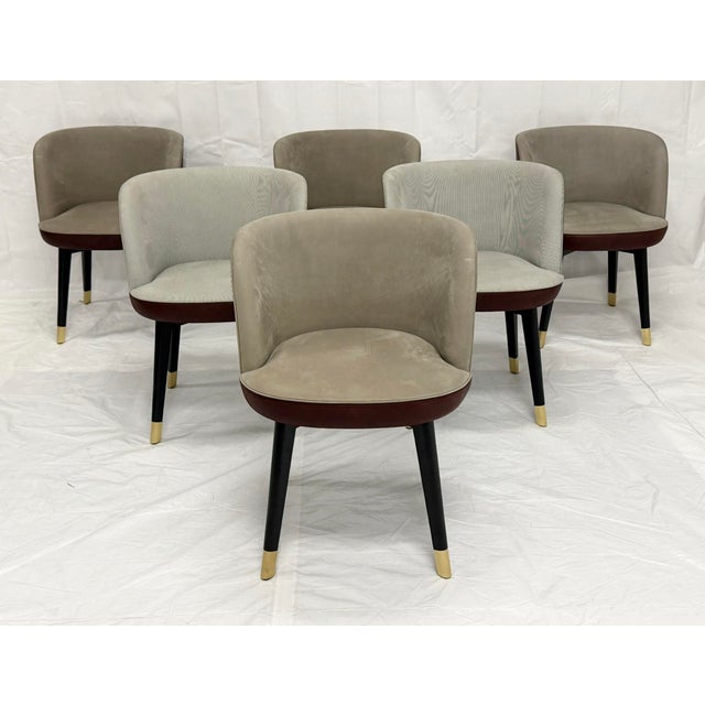 Modern Set of 6 Baxter "Colette" Chairs by Roberto Lazzeroni in Leather Brass For Sale - Image 3 of 18