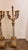 Late 19th/20th c., four-arm, diamond cut crystal and gilt bronze candelabra, drilled for lamps but not electrified, unmarked