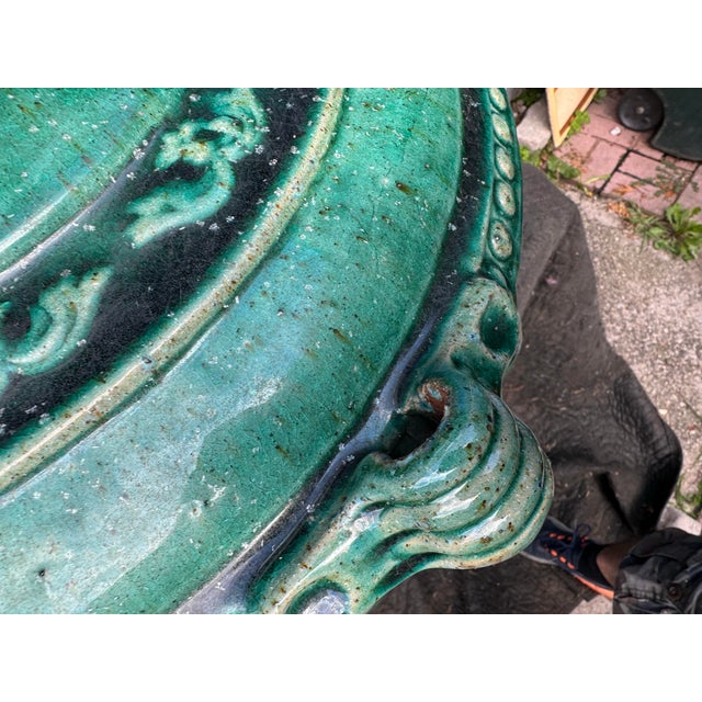 Vintage Large Glazed Green Ceramic Planter For Sale - Image 9 of 12