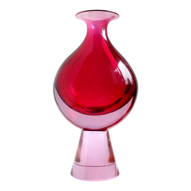 Vintage Seguso Vetri d'Arte Murano Sommerso Red Purple Alexandrite Italian Art Glass Flower Vase For Sale
