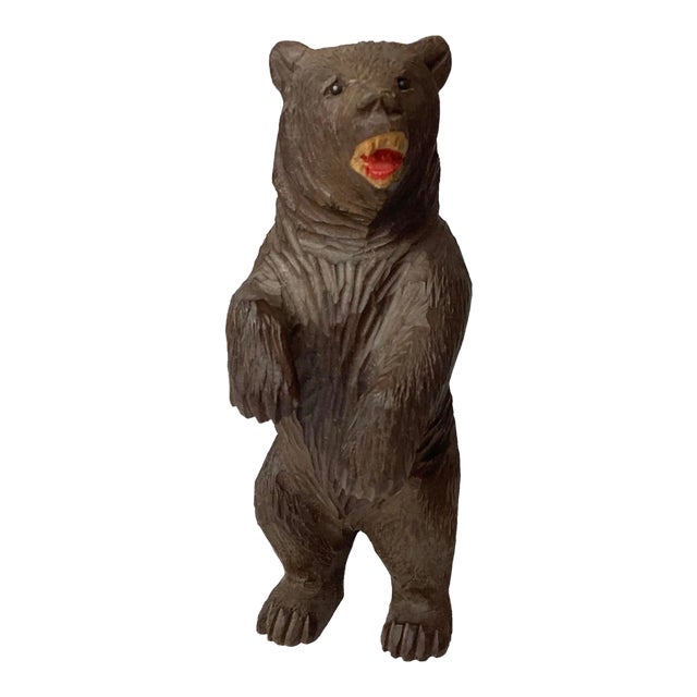 Vintage Early 20th Century Carved Wood Bear For Sale