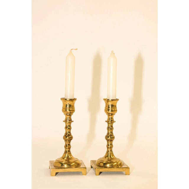 1950s Georgian Polished Brass Candle Holders - A Pair For Sale - Image 5 of 13