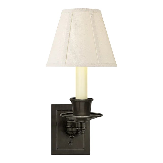 Visual Comfort Signature Single Swing Arm Sconce in Bronze with Linen Shade For Sale