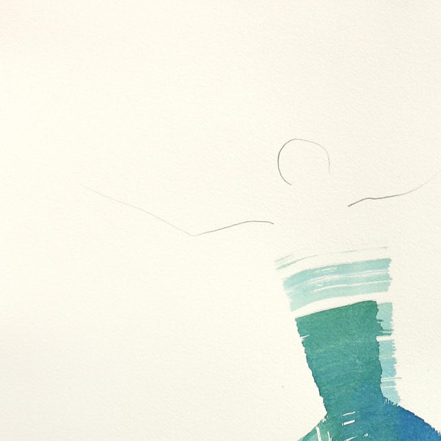 The Blue Green Dress 7 - Abstract Flowy Minimalist Figurative Ink Art on Paper by Bettina Mauel For Sale - Image 4 of 6