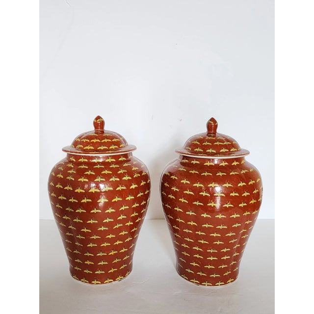 1980s Large Ceramic Ginger Jar With Bee Motif-A Pair For Sale - Image 5 of 12