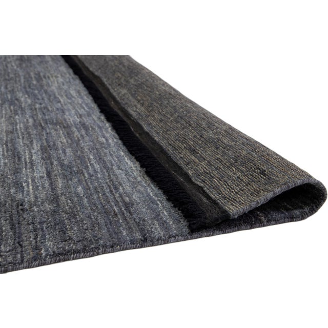 Contemporary Handmade Contemporary Solid Gabbeh Style Wool Rug in Gray-Charcoal Color For Sale - Image 3 of 9