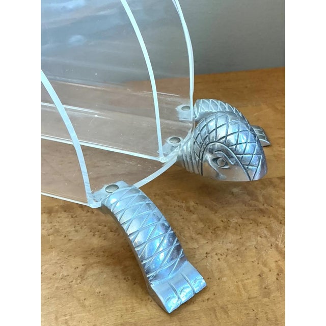 Transparent Vintage Lucite and Metal Turtle Magazine Rack For Sale - Image 8 of 12