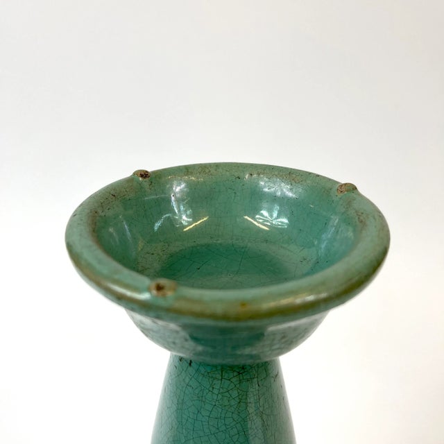 19th Century Chinese Ceramic Light Turquoise Oil Lamp For Sale - Image 4 of 9