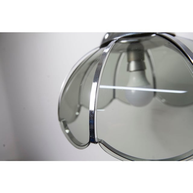 Floral Pendant Lamp in Chromed Metal and Grayed Glass, 1970 For Sale - Image 14 of 14