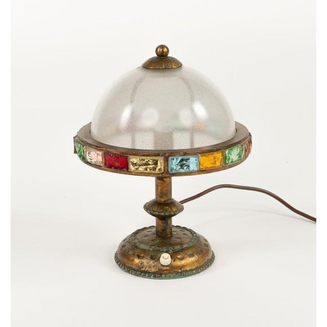 Table Lamps in Wrought Iron and Hammered Glass attributed to Longobard, Italy, 1970s, Set of 2 For Sale - Image 9 of 14