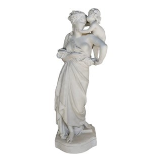 Original Biscuit Porcelain Figure “Venus With Cupid” – A. E. Carrier-Belleuse, C1870. For Sale