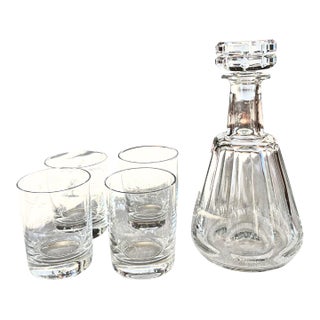 1960s Mid-Century Modern Baccarat Talleyrand Crystal Decanter and Double Old Fashioned Glasses, 5 P. - 4 pcs For Sale