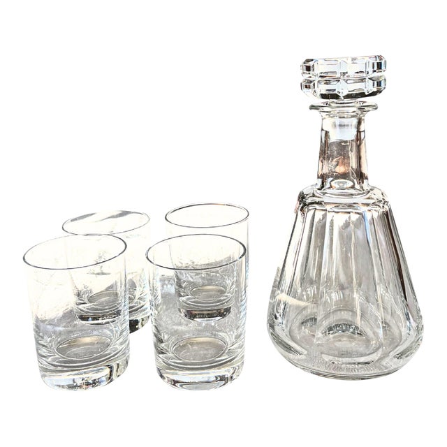1960s Mid-Century Modern Baccarat Talleyrand Crystal Decanter and Double Old Fashioned Glasses, 5 P. - 4 pcs For Sale