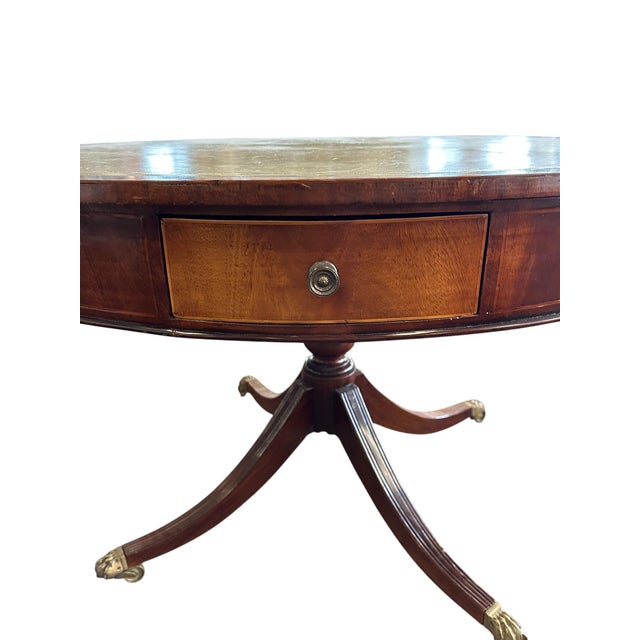 English Georgian Revival Mahogany 48.25" Drum Table With Green Tooled Leather Top, Circa 1900 For Sale - Image 13 of 18