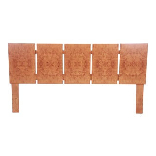 Milo Baughman Style Burled Olive Wood King Size Headboard, Newly Refinished For Sale