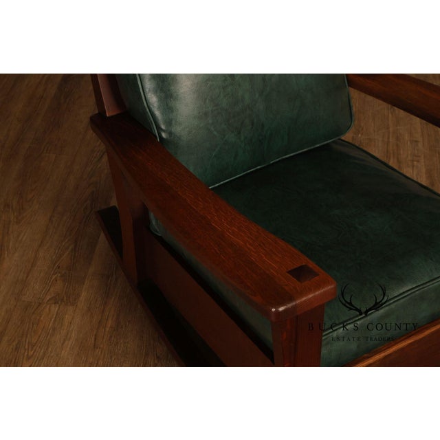 Charles Limbert Limbert Arts & Crafts Antique Mission Oak Lounge Chair And Rocking Chair For Sale - Image 4 of 18