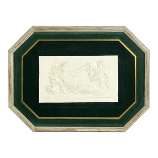 Mid 20th Century Neoclassical Plaster Relief Intaglio Wall Art of Reclining Maiden With Cherub For Sale