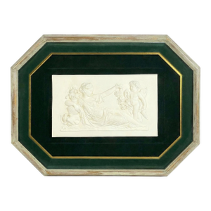 Mid 20th Century Neoclassical Plaster Relief Intaglio Wall Art of Reclining Maiden With Cherub