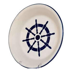 Clayworks of Oregon Ship’s Wheel Nautical Motif Quiche or Pie Dish