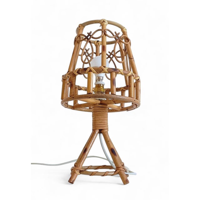 Mid-Century Bamboo Rattan Table Lamp in the style of Louis Sognot, 1960s For Sale - Image 15 of 15