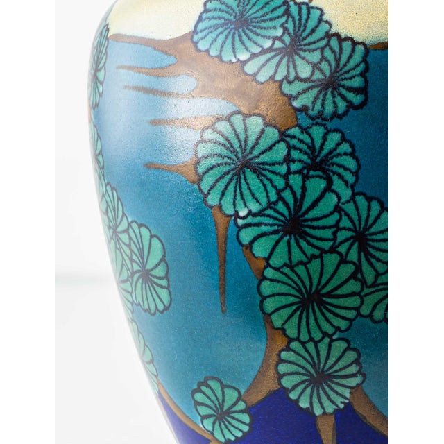 1920s Art Deco Japonisme Ceramic Table Lamp with Silk Sari Ribbon Lampshade, 1928 For Sale - Image 5 of 15