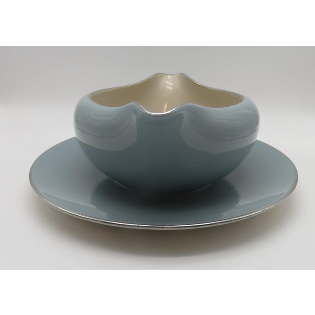 Mid-Century Modern Vintage Flintridge China California Blue W Platinum Borders Gravy Boat Flowers For Sale - Image 3 of 8