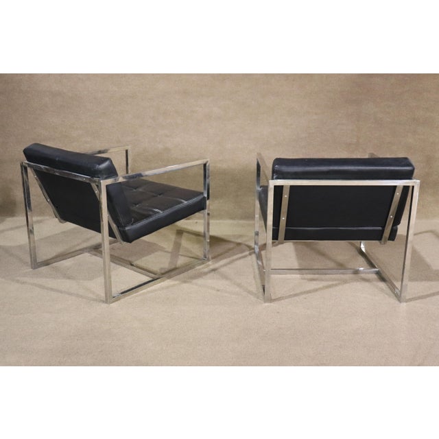 Mid 20th Century Pair of Chrome & Black Leather Lounge Chairs For Sale In Philadelphia - Image 6 of 8