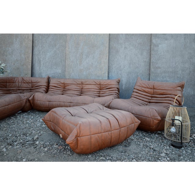 Refurbished 5-piece togo sofa set – camel leather pre-owned, independently refurbished and professionally reupholstered...
