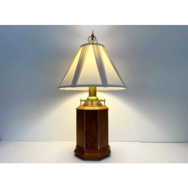 American 1960s Burl Wood Column Lamp & Shade by Knob Creek For Sale - Image 3 of 18