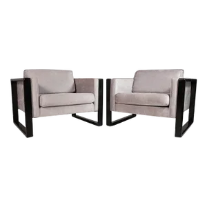 A Ebonized Cube Club Chairs Attributed to Walter Knoll, circa 1960 - A Pair