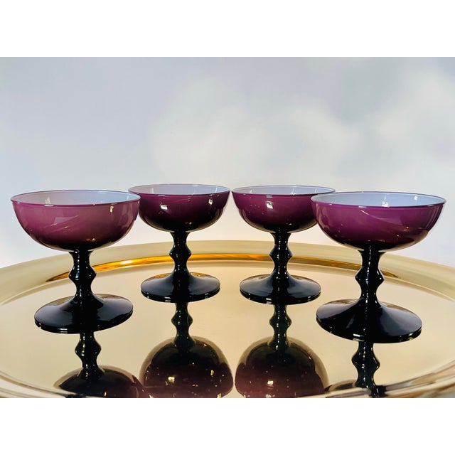 Glass 1960s Italian Amethyst Champagne Coupe Glasses- Set of 4 For Sale - Image 7 of 11
