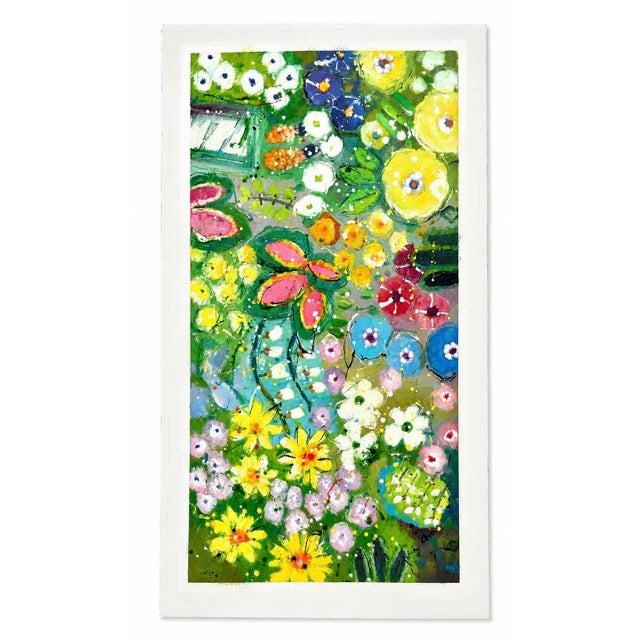 Abstract Modern Abstract Floral Garden Painting by Youn Cho | Original Unstretched Canvas, 12" X 24" For Sale - Image 3 of 3