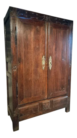 French Wardrobe in Oak with Hand-Carved Rosettes