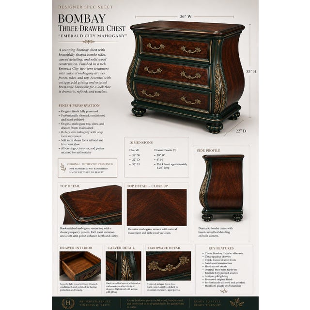 Vintage Bombay Bombe Chest in Emerald City Mahogany Finish With Gold Gilded Accents For Sale - Image 4 of 6