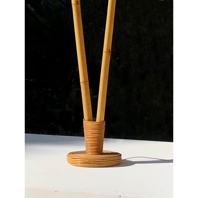 Double Arm Floor Lamp in Bamboo attributed to Adrien Audoux & Frida Minet, 1950s For Sale - Image 4 of 7