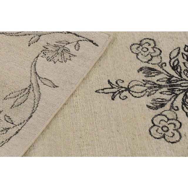 Cream Rug & Kilim’s Block Print Rug, White and Taupe With Elegant Black Floral Motifs For Sale - Image 8 of 8
