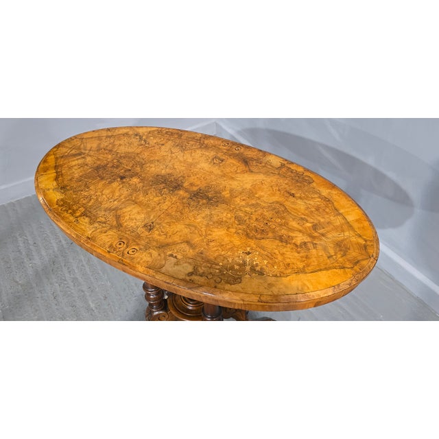 Victorian Burr Walnut Inlaid Centre Table, 1880s For Sale - Image 9 of 12