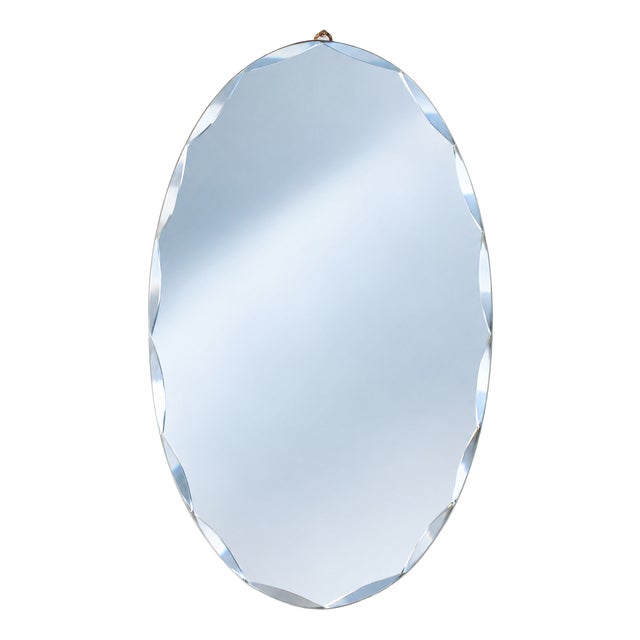 Mid-Century Oval Diamond-Beveled Mirror from Fontana Arte, Italy, 1950s For Sale