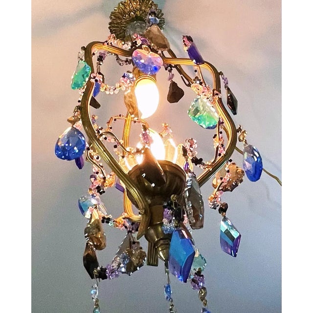 Metal Karen Curtis’ Multi-Colored Strass Swarovski Crystal French Petite Birdcage Chandelier For Sale - Image 7 of 12