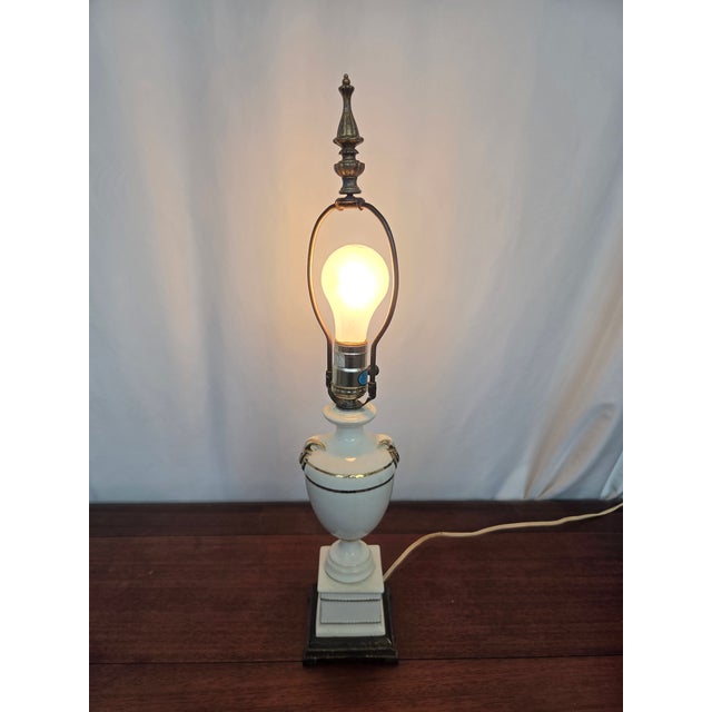 1930s Neoclassical Regency Davart Ceramic & Brass Ram's Head Urn Table Lamp For Sale - Image 10 of 10