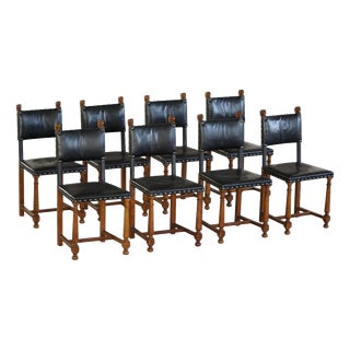 Swedish Grace Dining Chairs in Leather an Carved Wood, Early 20th Century, Set of 8 For Sale