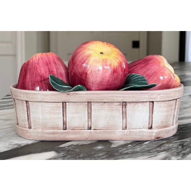 Rustic European Made in Italy Vintage Trompe L’Oleil Basket of Apples For Sale - Image 3 of 11