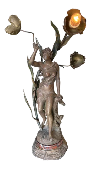 1910s Ernest-Justin Ferrand Female "Coup De Soleil" Zamac Sculpture Table Lamp