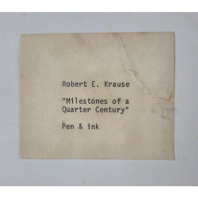 Vintage 1980 Signed R. Krause Metal Framed Pen & Ink Navy Naval Military Art Drawing For Sale - Image 11 of 11