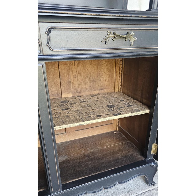 Antique French Cabinet, Distressed Black, Rococo Style, Buffet Cabinet Deux Corps, For Sale - Image 10 of 18
