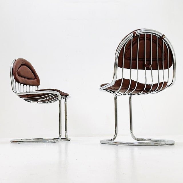 Mid-Century Tubular Chrome and Leather Cantilever Dining Chair, 1970s by Gastone Rinaldi For Sale - Image 6 of 9