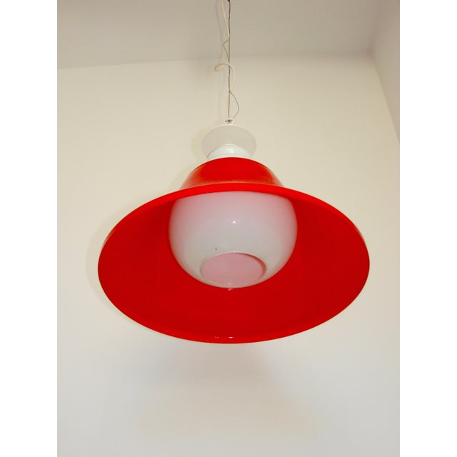 Space Age Pendant Light in Red Glass, 1970s For Sale - Image 4 of 11