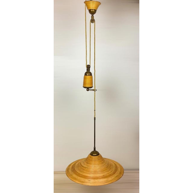 1960s Adjustable Pencil Reed Bamboo Pendant Lamp, 1960s For Sale - Image 5 of 15