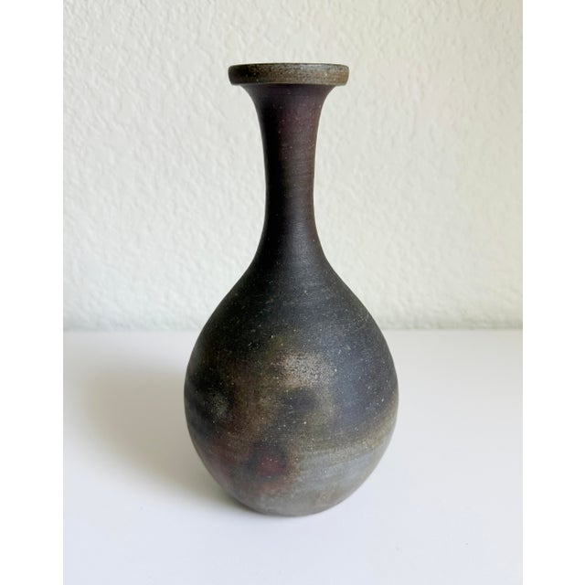 Brown Japanese Bizen Ware Vase, Artist Signed For Sale - Image 8 of 9