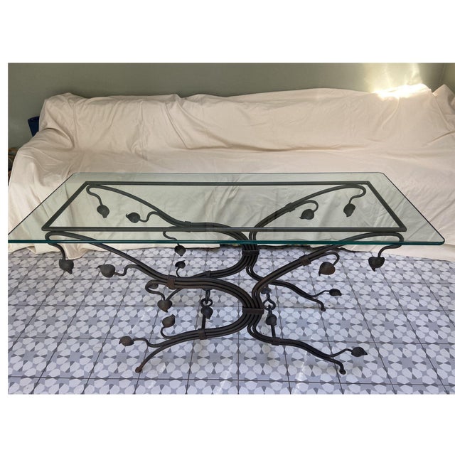 1980s Wrought Iron and Glass Console Table For Sale - Image 4 of 5